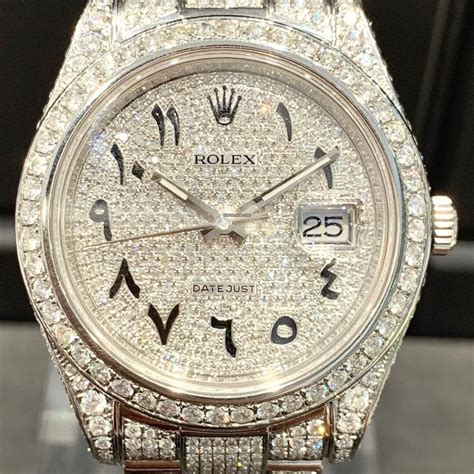 ice rolex watch|Rolex arabic dial iced out.